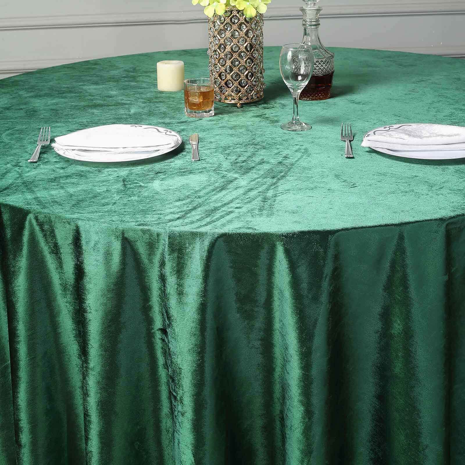 Premium Velvet 120" Round Tablecloth Hunter Emerald Green - Reusable Soft & Seamless Table Cover