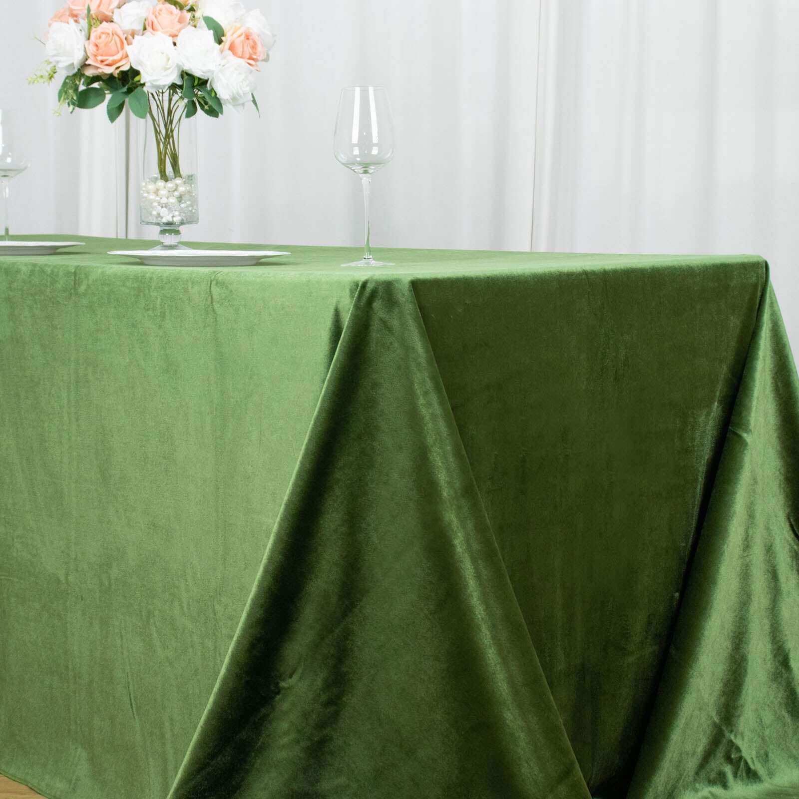Premium Velvet 90"x132" Rectangle Tablecloth Olive Green - Reusable Soft & Seamless Table Cover