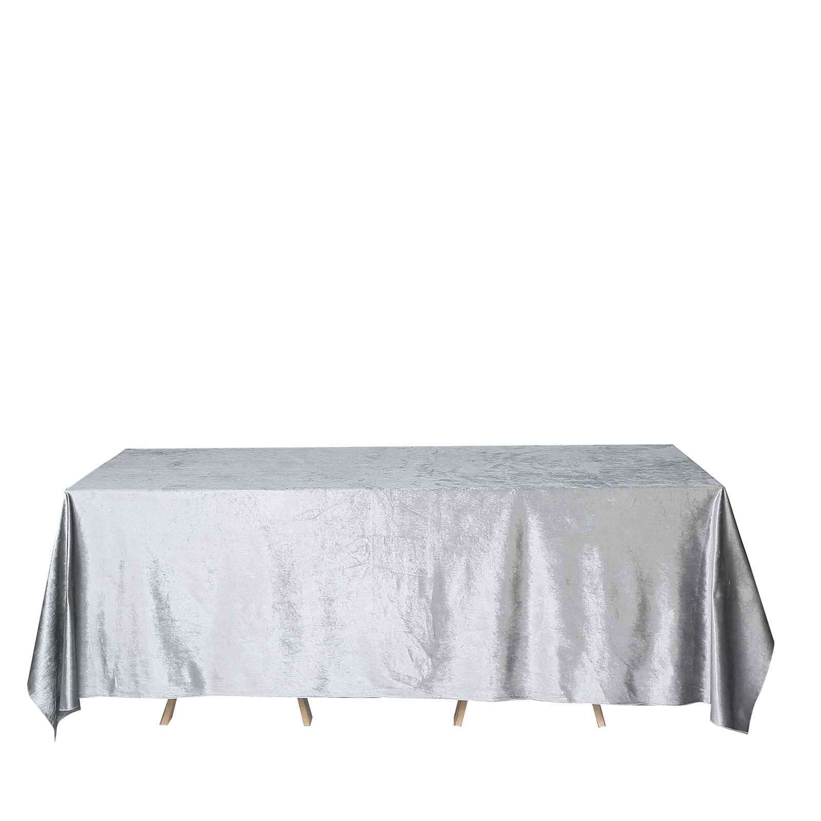 Premium Velvet 90"x132" Rectangle Tablecloth Silver - Reusable Soft & Seamless Table Cover