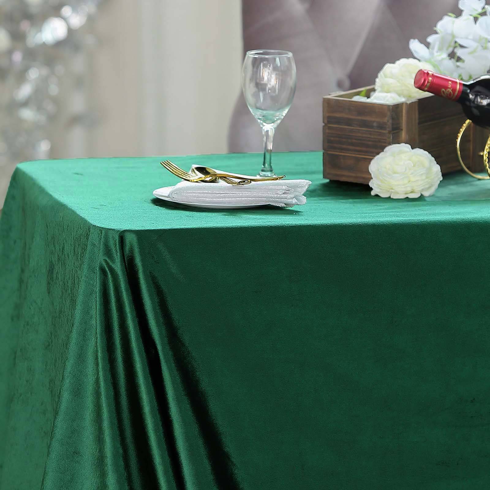 Premium Velvet 90"x132" Rectangle Tablecloth Hunter Emerald Green - Reusable Soft & Seamless Table Cover