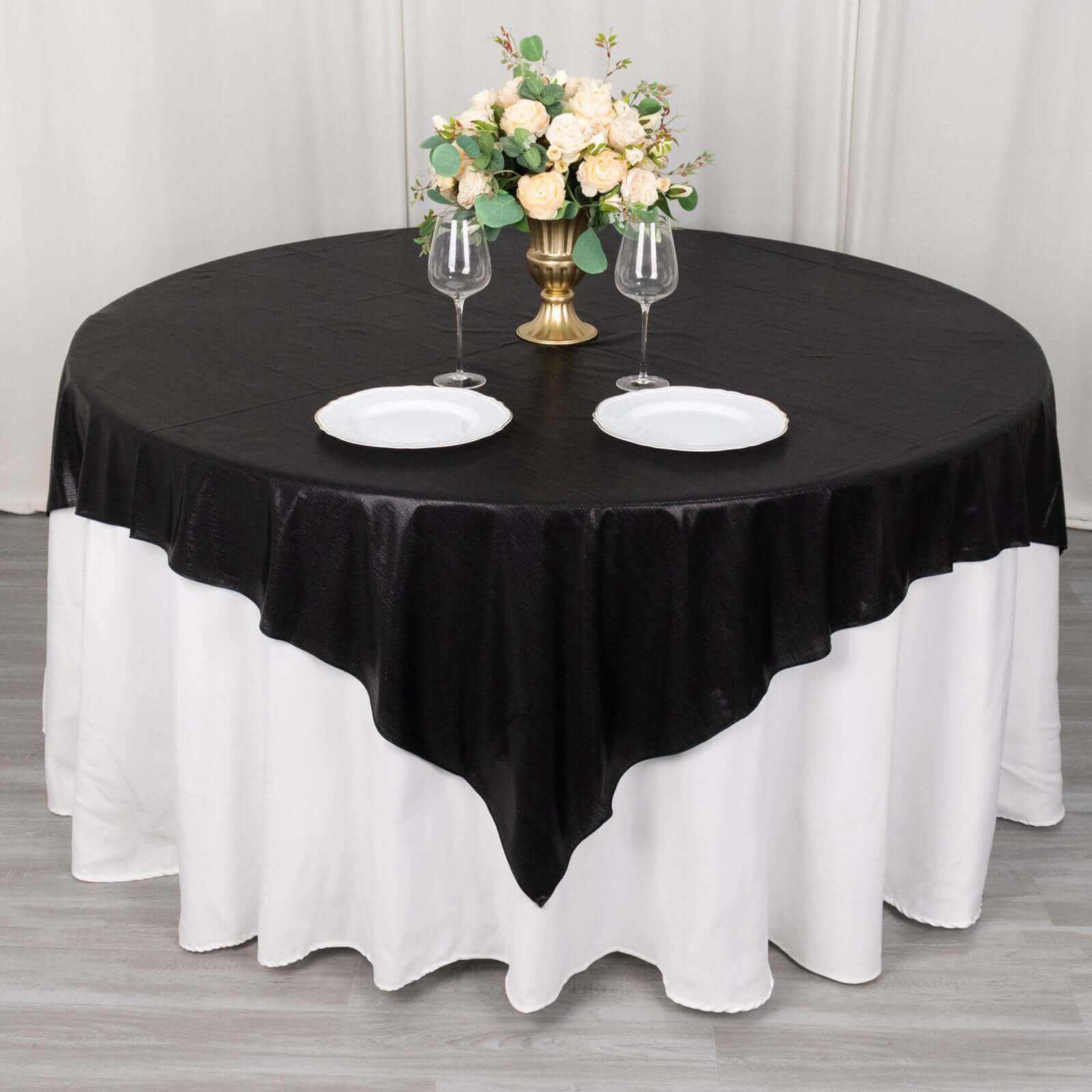 Polyester 72"x72" Table Overlay Square Tablecloth Black - Sequin Dots Wrinkle-Free Table Cover