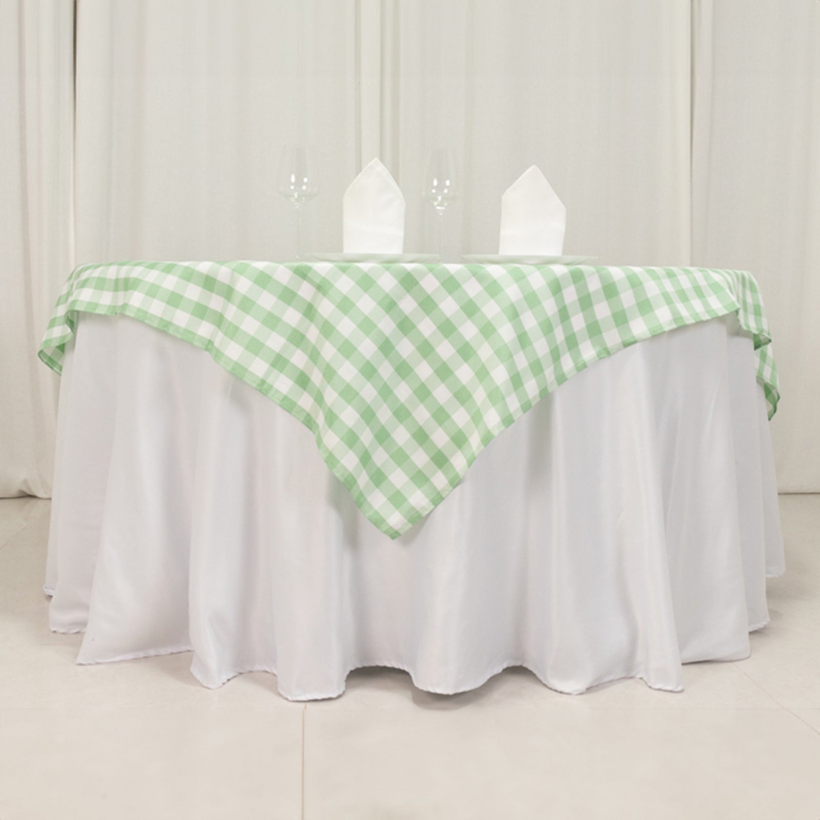 Polyester 70"x70" Table Overlay Square Tablecloth White/Sage Green - Checkered Buffalo Plaid Table Topper