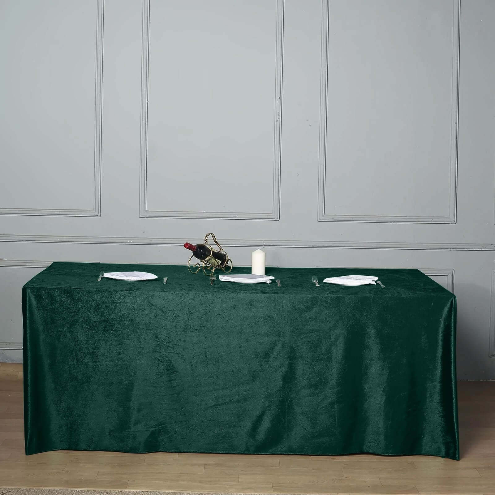 Premium Velvet 90"x156" Rectangle Tablecloth Hunter Emerald Green - Reusable Soft & Seamless Table Cover