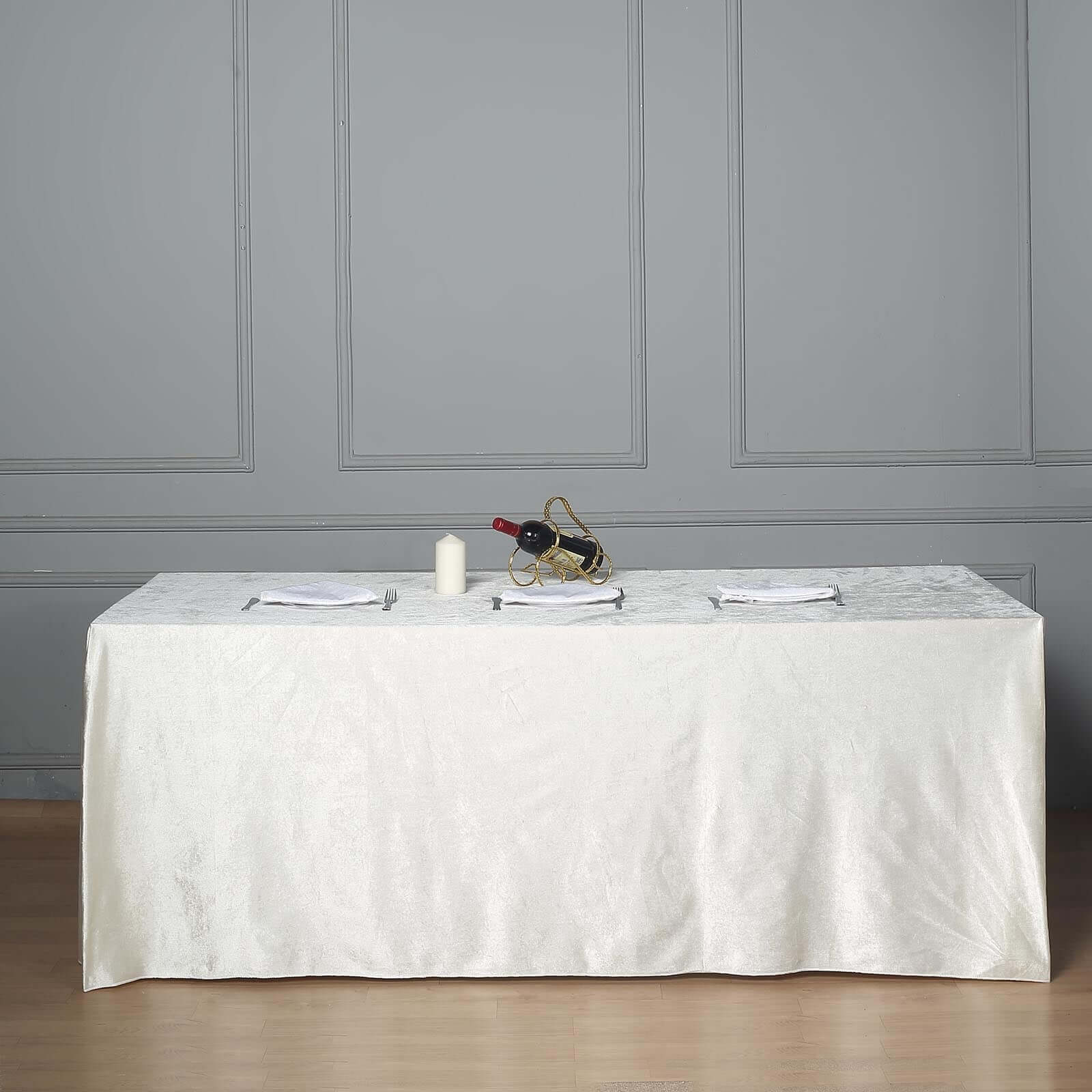 Premium Velvet 90"x156" Rectangle Tablecloth Ivory - Reusable Soft & Seamless Table Cover