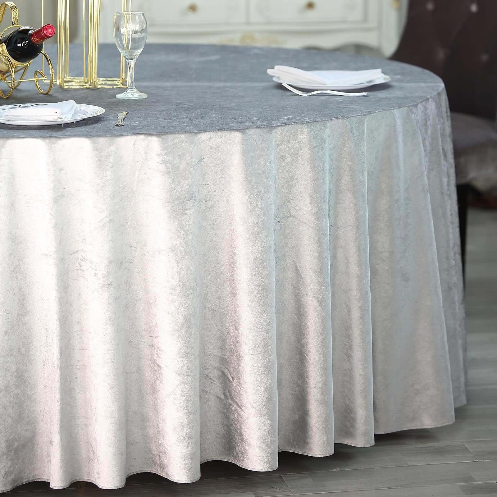 Premium Velvet 120" Round Tablecloth Silver - Reusable Soft & Seamless Table Cover