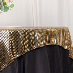 Polyester 72"x72" Table Overlay Square Tablecloth Black - Gold Foil Disco Mirror Ball Design for Stylish Celebrations