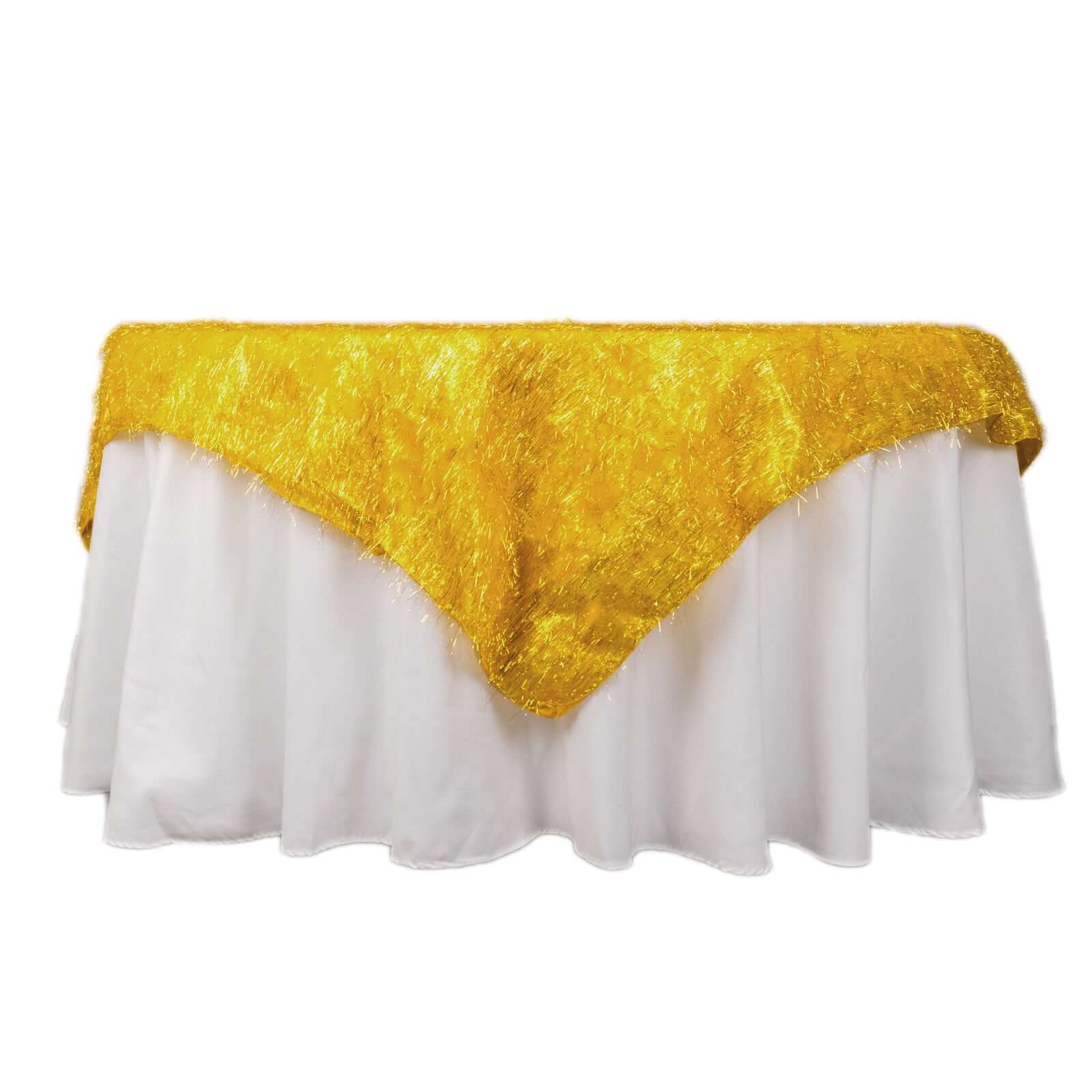 Polyester 72"x72" Table Overlay Square Tablecloth Gold - Metallic Fringe Shag Tinsel Design for Luxe Events
