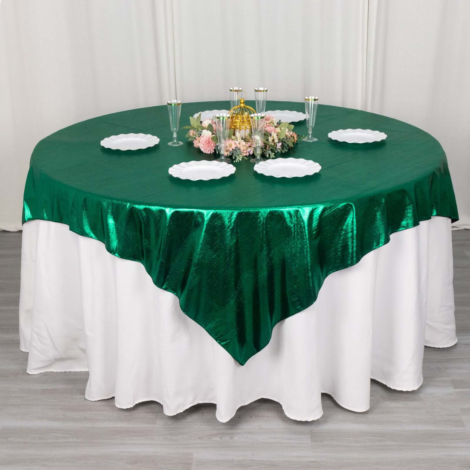 Polyester 72"x72" Table Overlay Square Tablecloth Hunter Emerald Green - Sequin Dots Wrinkle-Free Table Cover