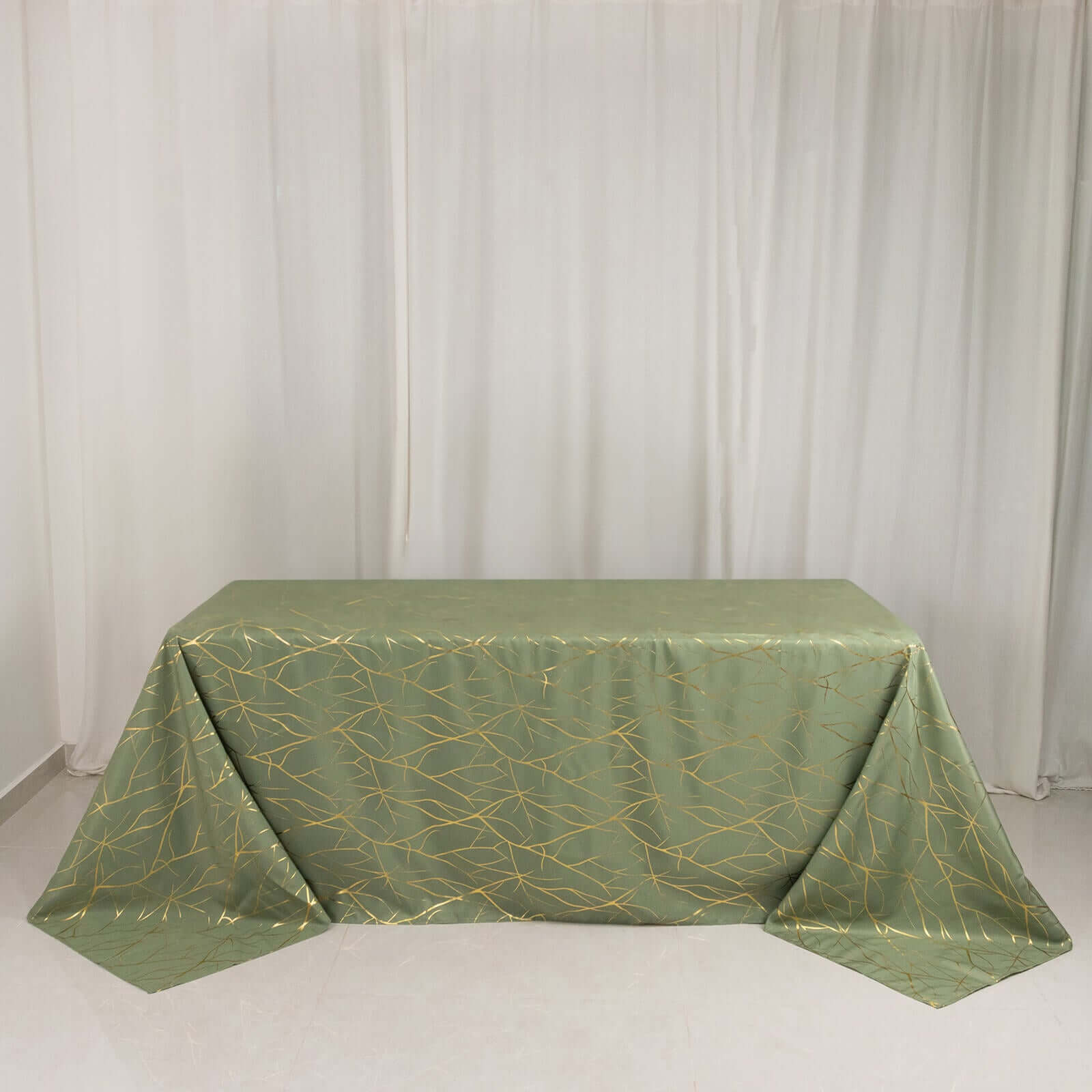 Polyester 90"x132" Rectangle Tablecloth Dusty Sage Green with Gold Foil Tree Branch Pattern - Wrinkle-Resistant Seamless Table Cover