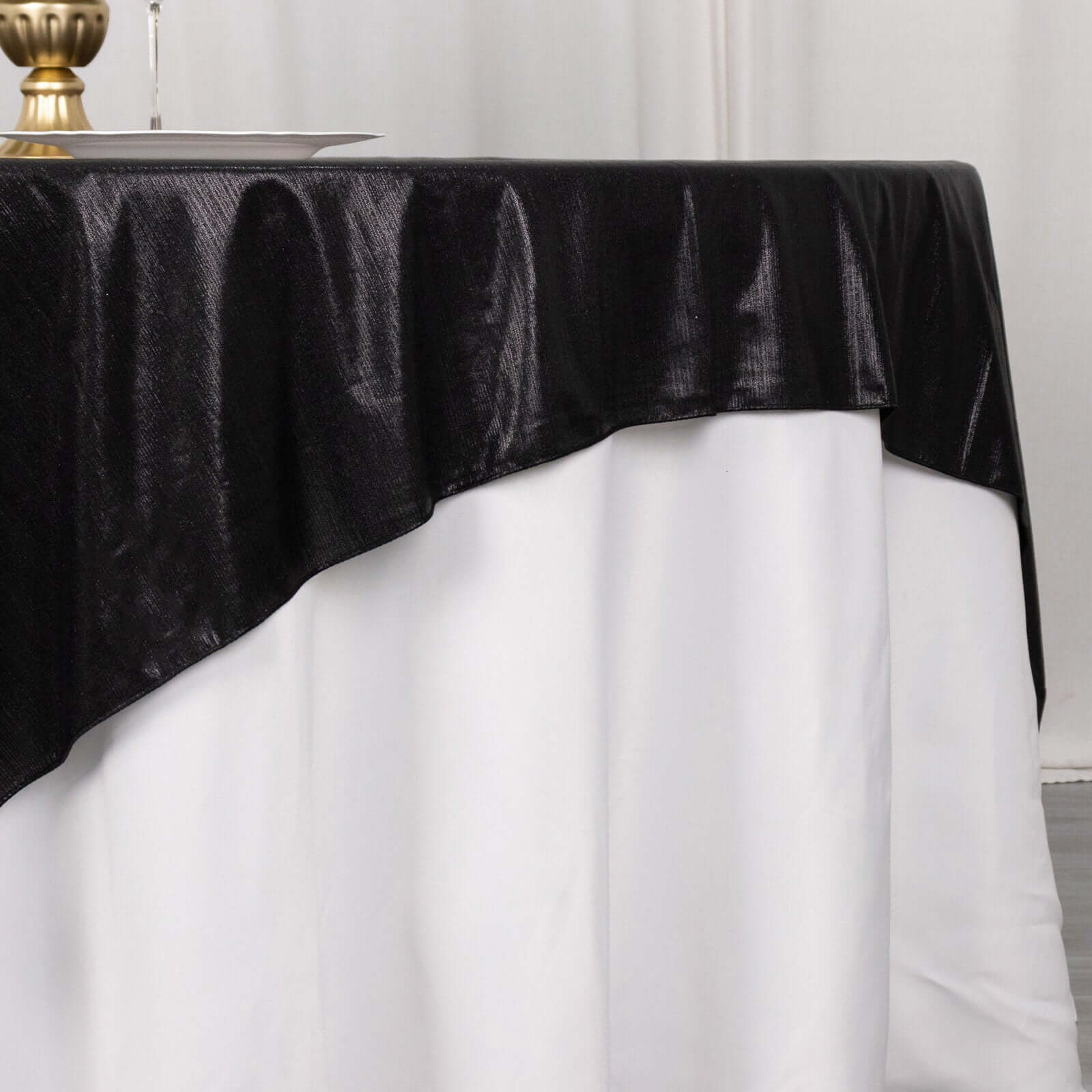 Polyester 72"x72" Table Overlay Square Tablecloth Black - Sequin Dots Wrinkle-Free Table Cover