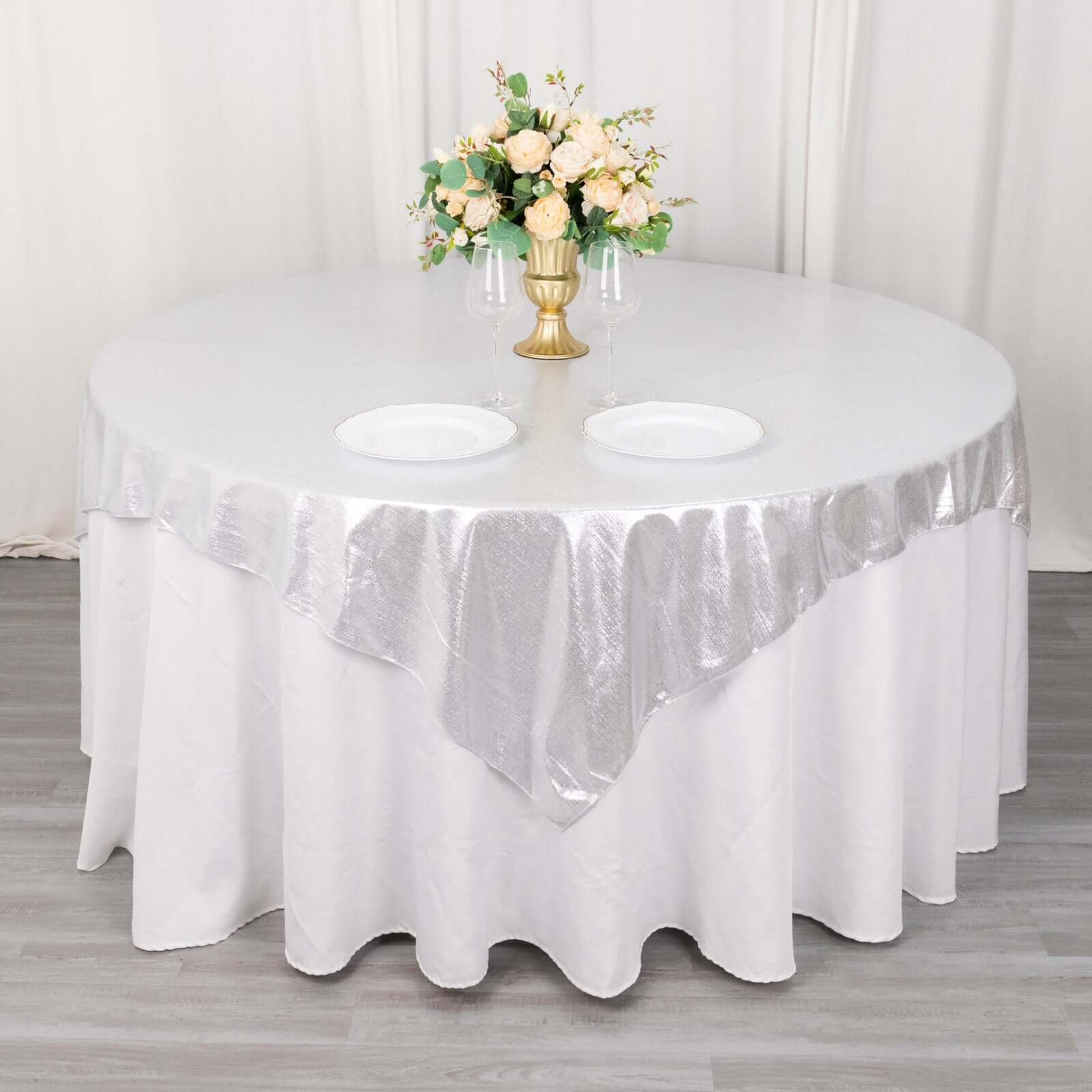 Polyester 72"x72" Table Overlay Square Tablecloth Silver - Sequin Dots Wrinkle-Free Table Cover