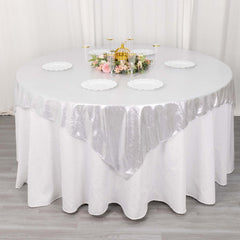 Polyester 72"x72" Table Overlay Square Tablecloth Silver - Sequin Dots Wrinkle-Free Table Cover