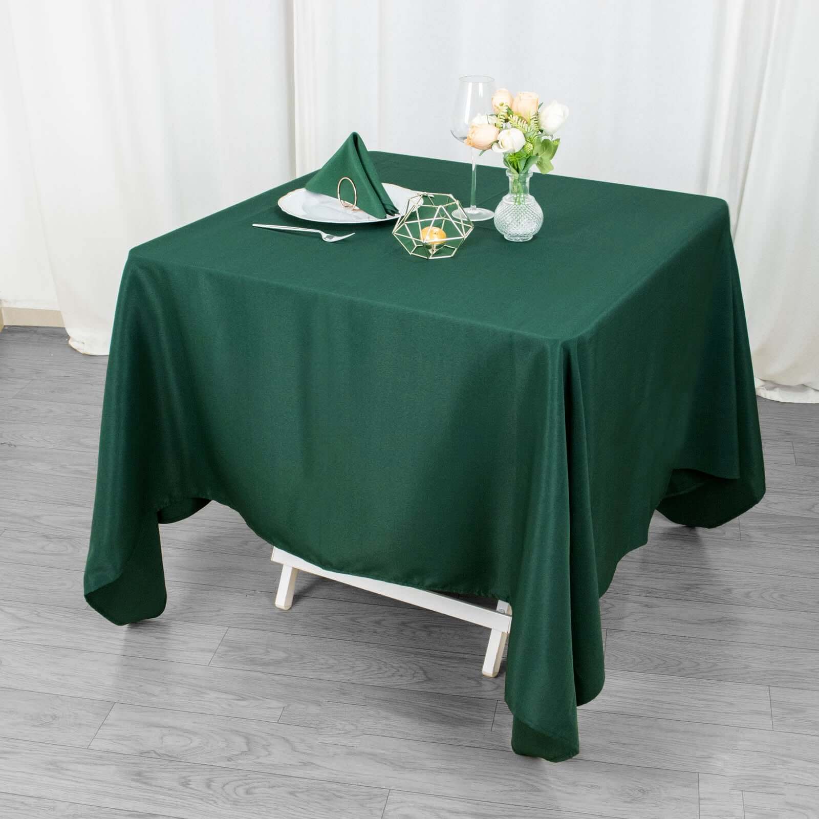 Premium Polyester Square Tablecloth 70"x70" Hunter Emerald Green 220GSM Wrinkle-Resistant Table Cover