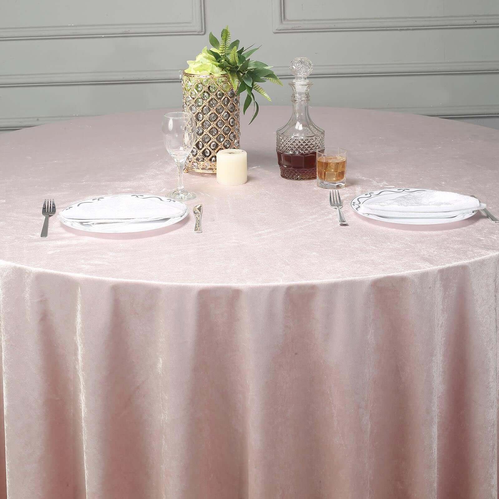 Premium Velvet 120" Round Tablecloth Blush - Reusable Soft & Seamless Table Cover