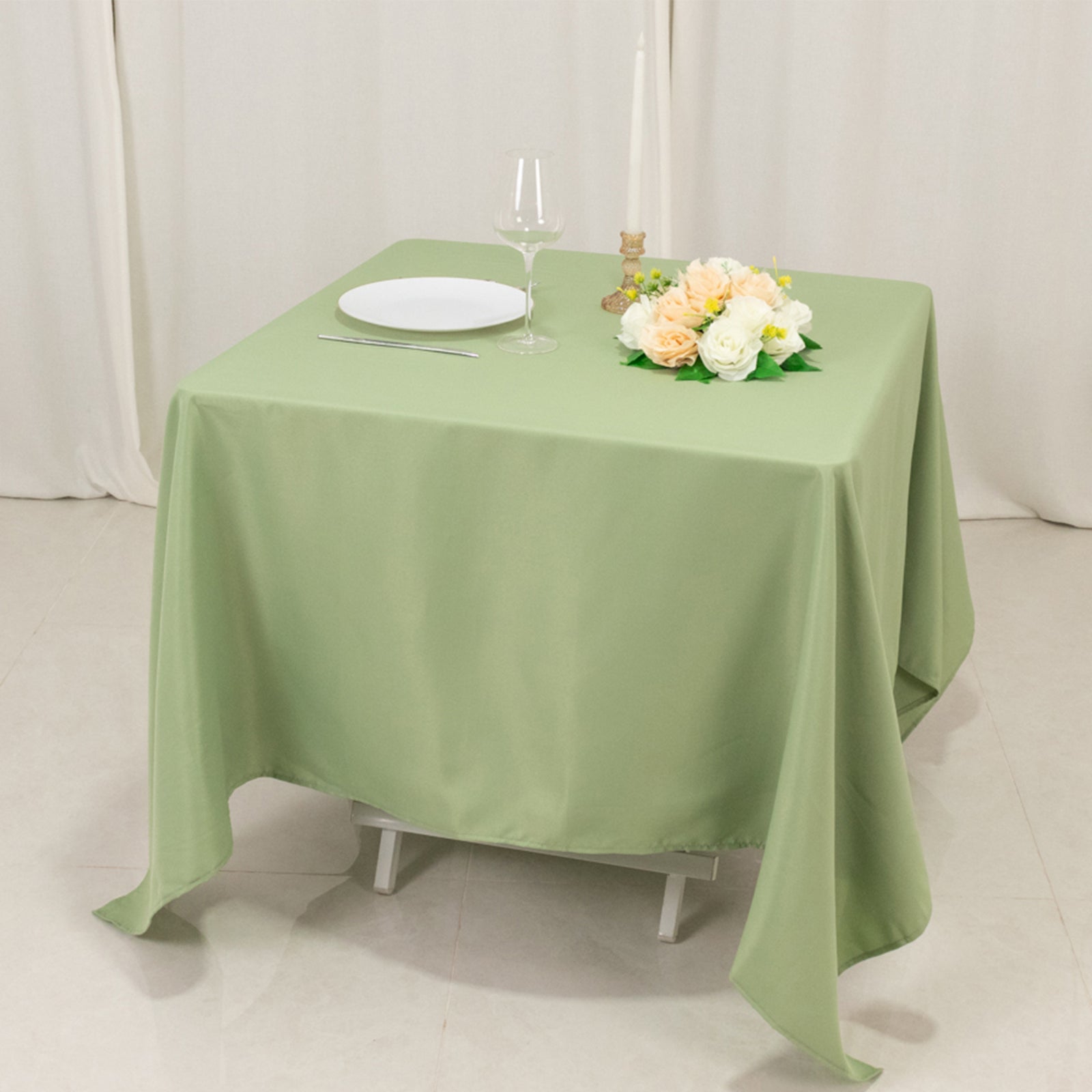 Premium Polyester Square Tablecloth 70"x70" Sage Green 220GSM Wrinkle-Resistant Table Cover