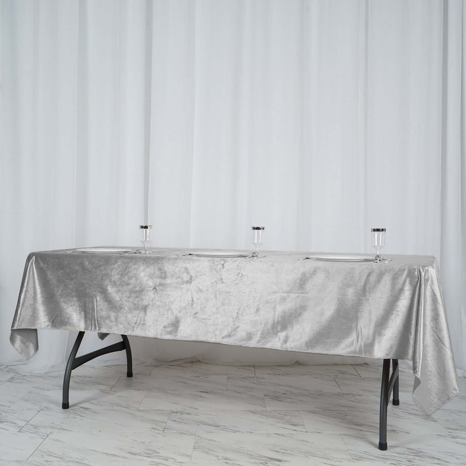 Premium Velvet 60"x102" Rectangle Tablecloth Silver - Reusable & Soft Table Cover