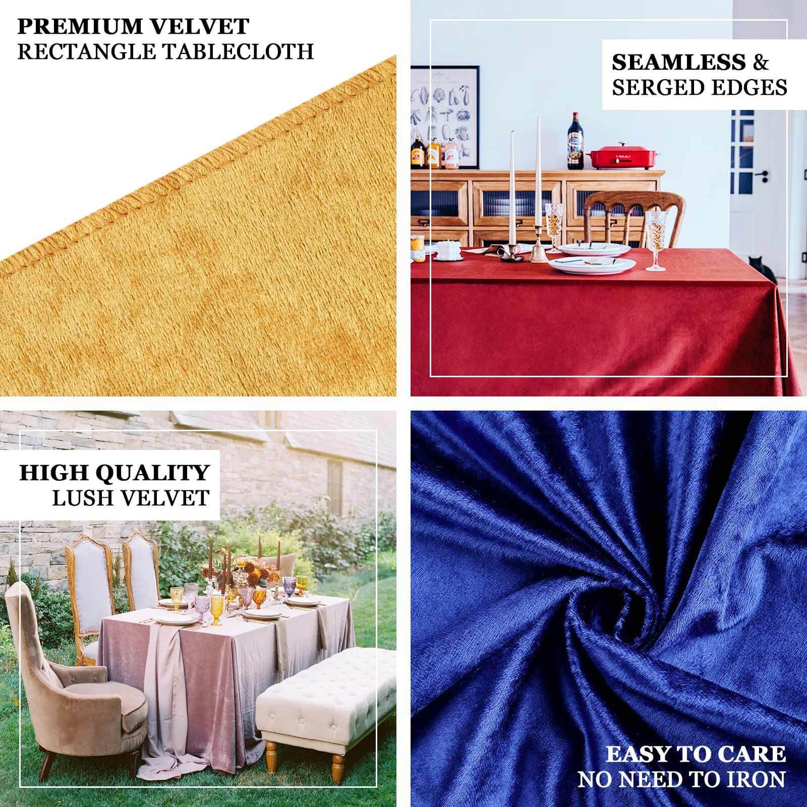 Premium Velvet 90"x132" Rectangle Tablecloth Champagne - Reusable Soft & Seamless Table Cover