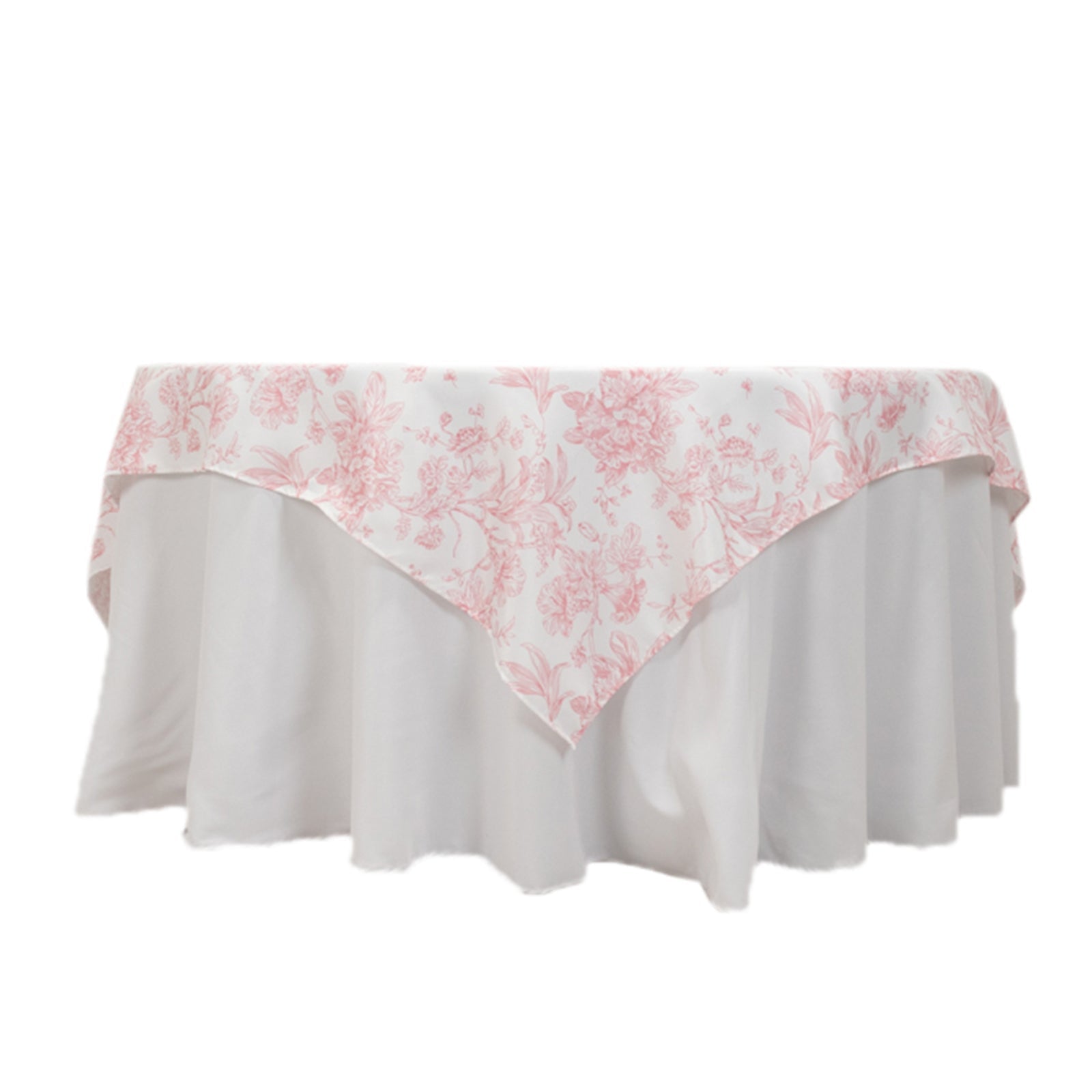 Polyester 70"x70" Table Overlay White - Pink French Toile Pattern for Refined Gatherings