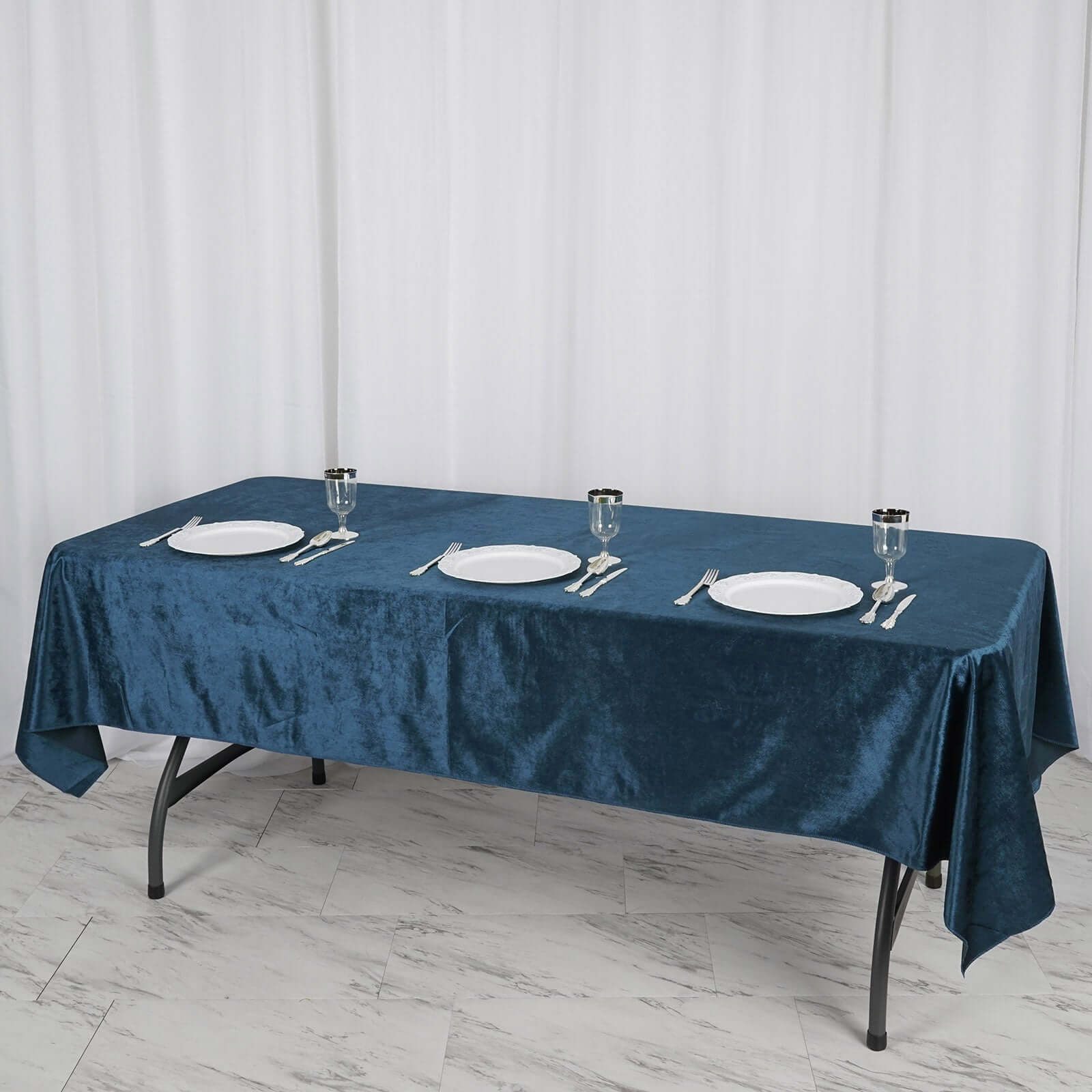 Premium Velvet 60"x102" Rectangle Tablecloth Navy Blue - Reusable & Soft Table Cover