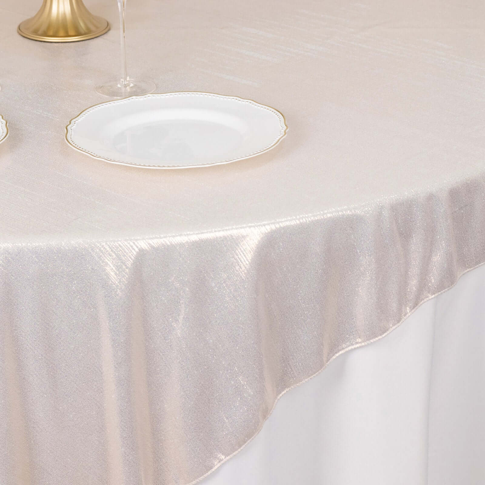 Polyester 72"x72" Table Overlay Square Tablecloth Beige - Sequin Dots Wrinkle-Free Table Cover