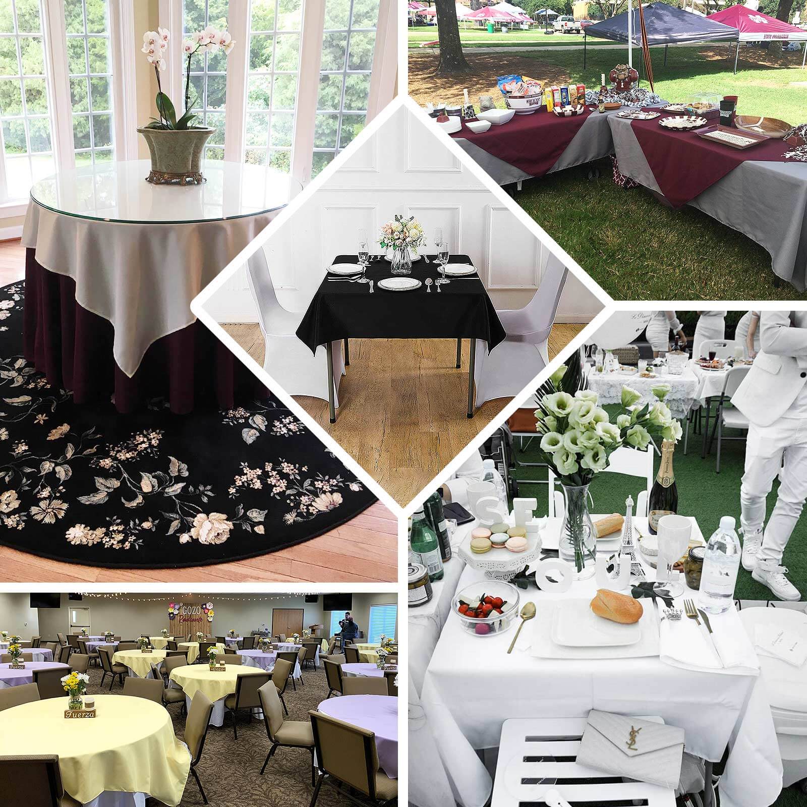 Premium Polyester Square Tablecloth 70"x70" Ivory 220GSM Wrinkle-Resistant Table Cover