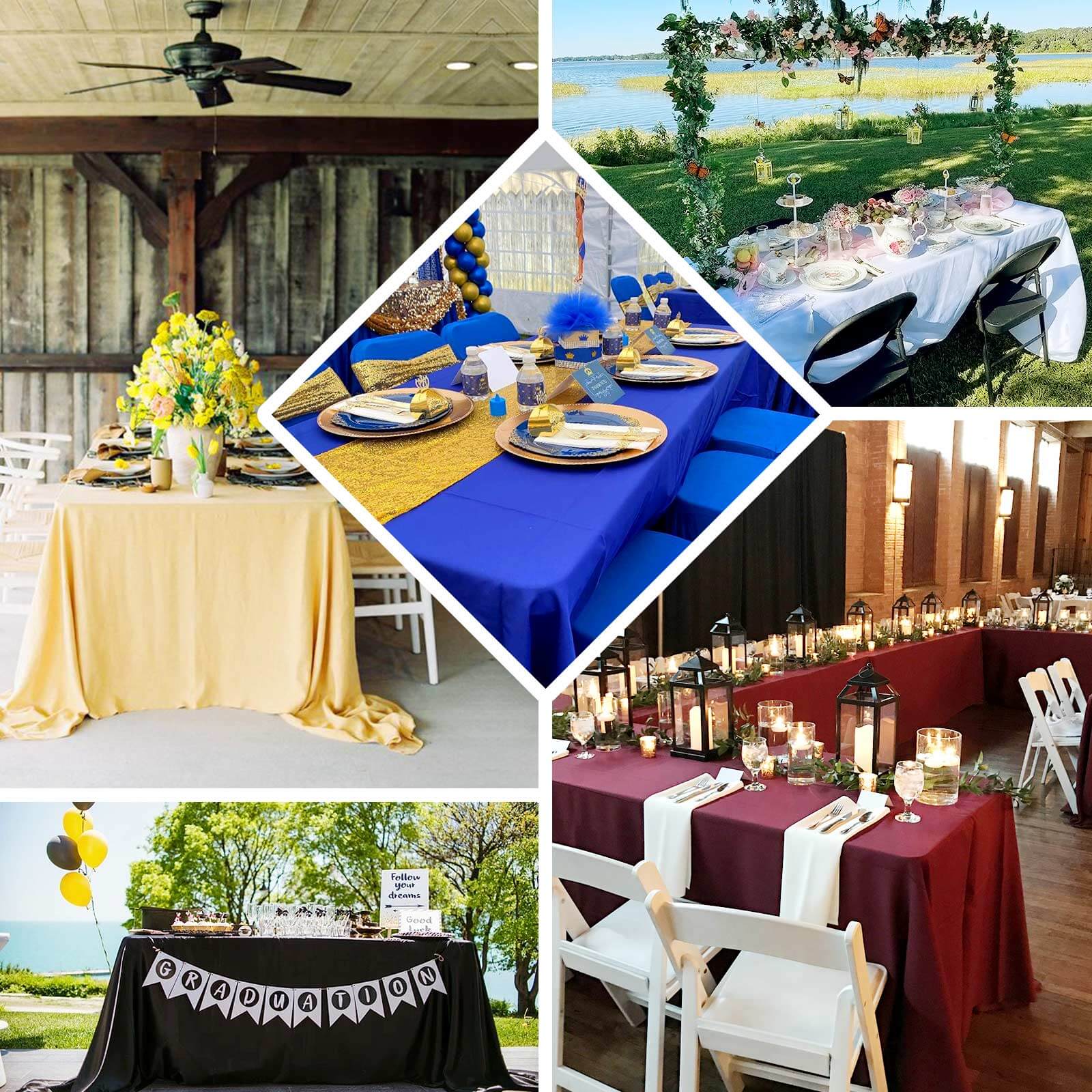 Premium Polyester 90"x132" Rectangle Tablecloth Royal Blue - Seamless 220GSM Stain-Resistant Table Cover