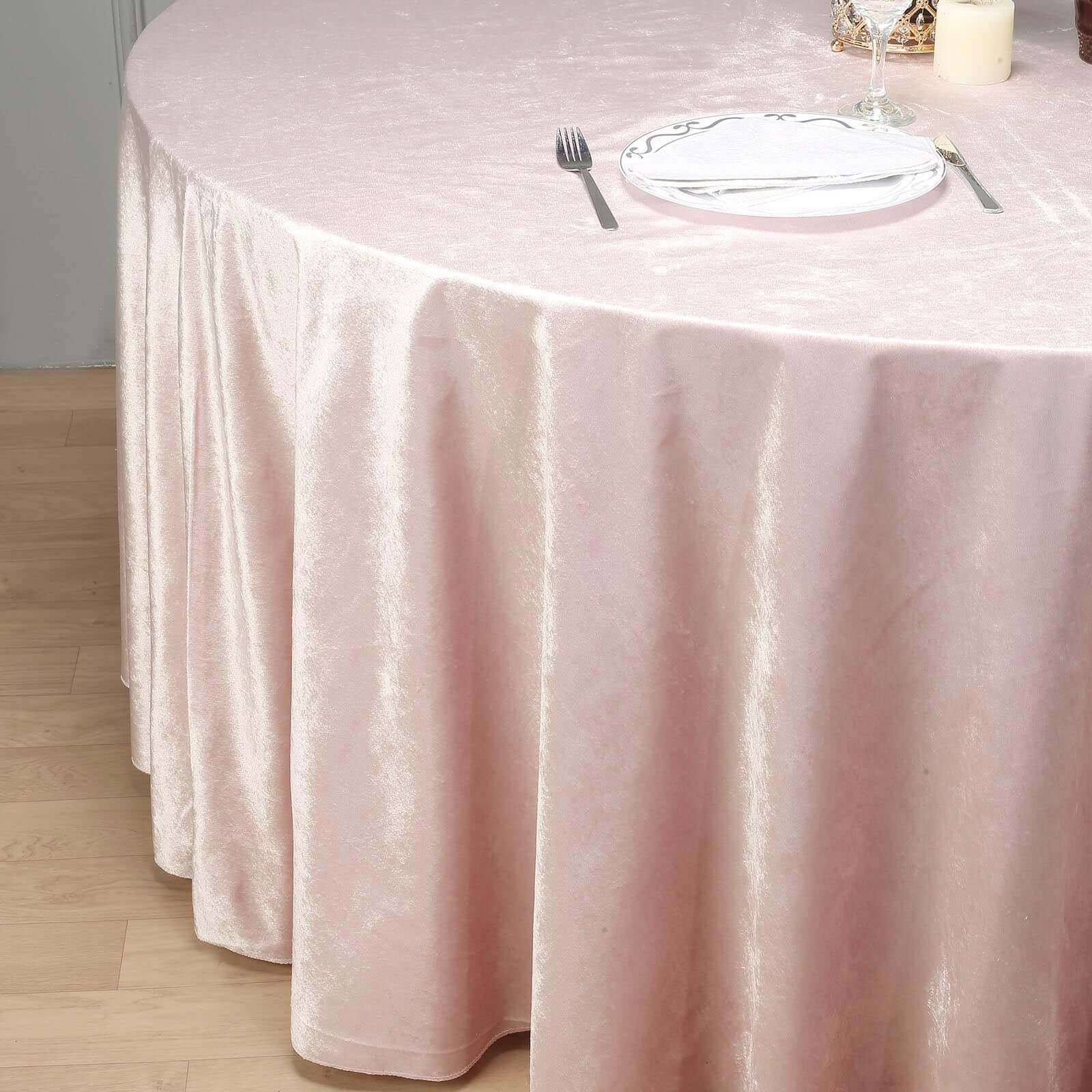 Premium Velvet 120" Round Tablecloth Blush - Reusable Soft & Seamless Table Cover