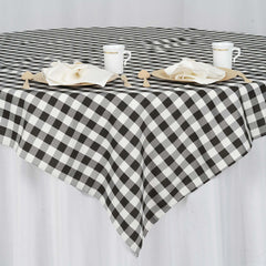 Polyester 70"x70" Table Overlay Square Tablecloth White/Black - Checkered Buffalo Plaid Design for Rustic Decor