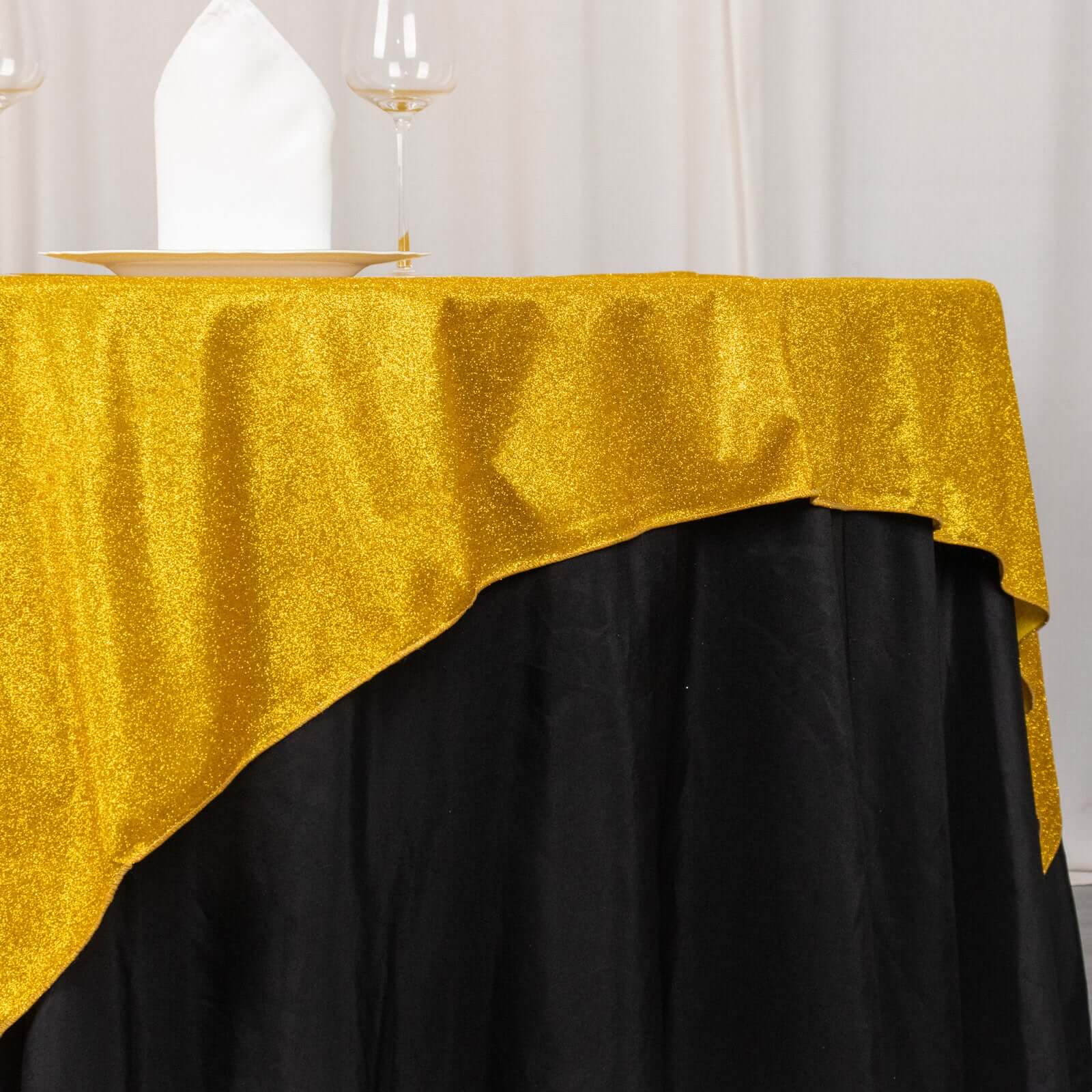 Polyester 72"x72" Table Overlay Square Tablecloth Gold - Glitter Sparkle Design for Classy Celebrations