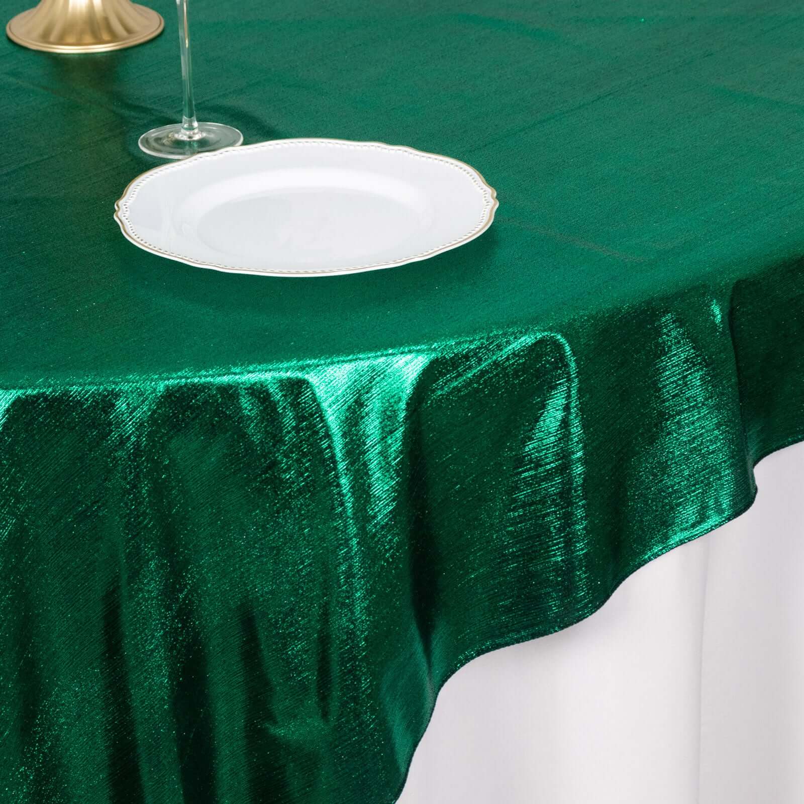 Polyester 72"x72" Table Overlay Square Tablecloth Hunter Emerald Green - Sequin Dots Wrinkle-Free Table Cover