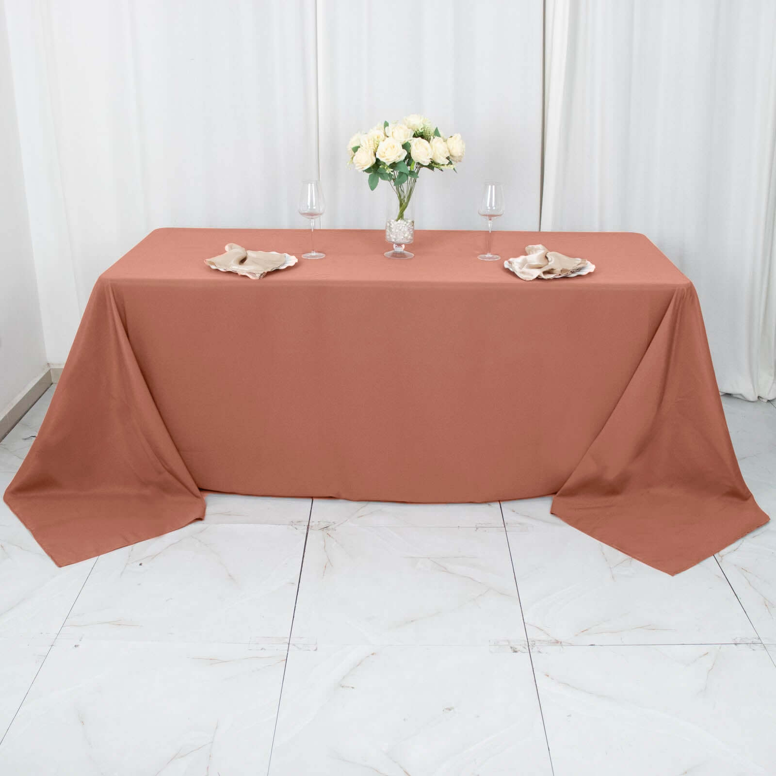 Premium Polyester 90"x132" Rectangle Tablecloth Terracotta (Rust) - Seamless 220GSM Stain-Resistant Table Cover