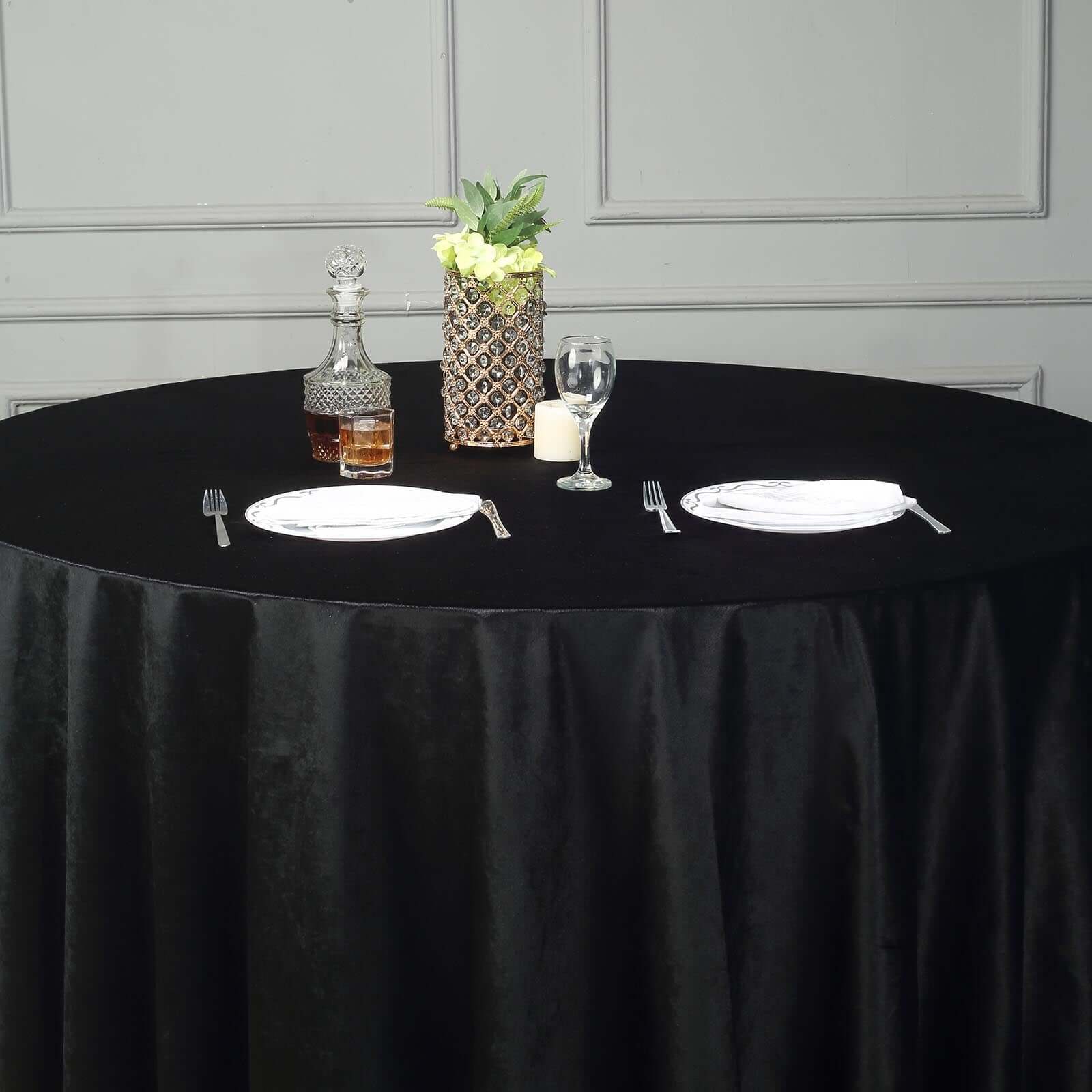 Premium Velvet 120" Round Tablecloth Black - Reusable Soft & Seamless Table Cover for Upscale Events