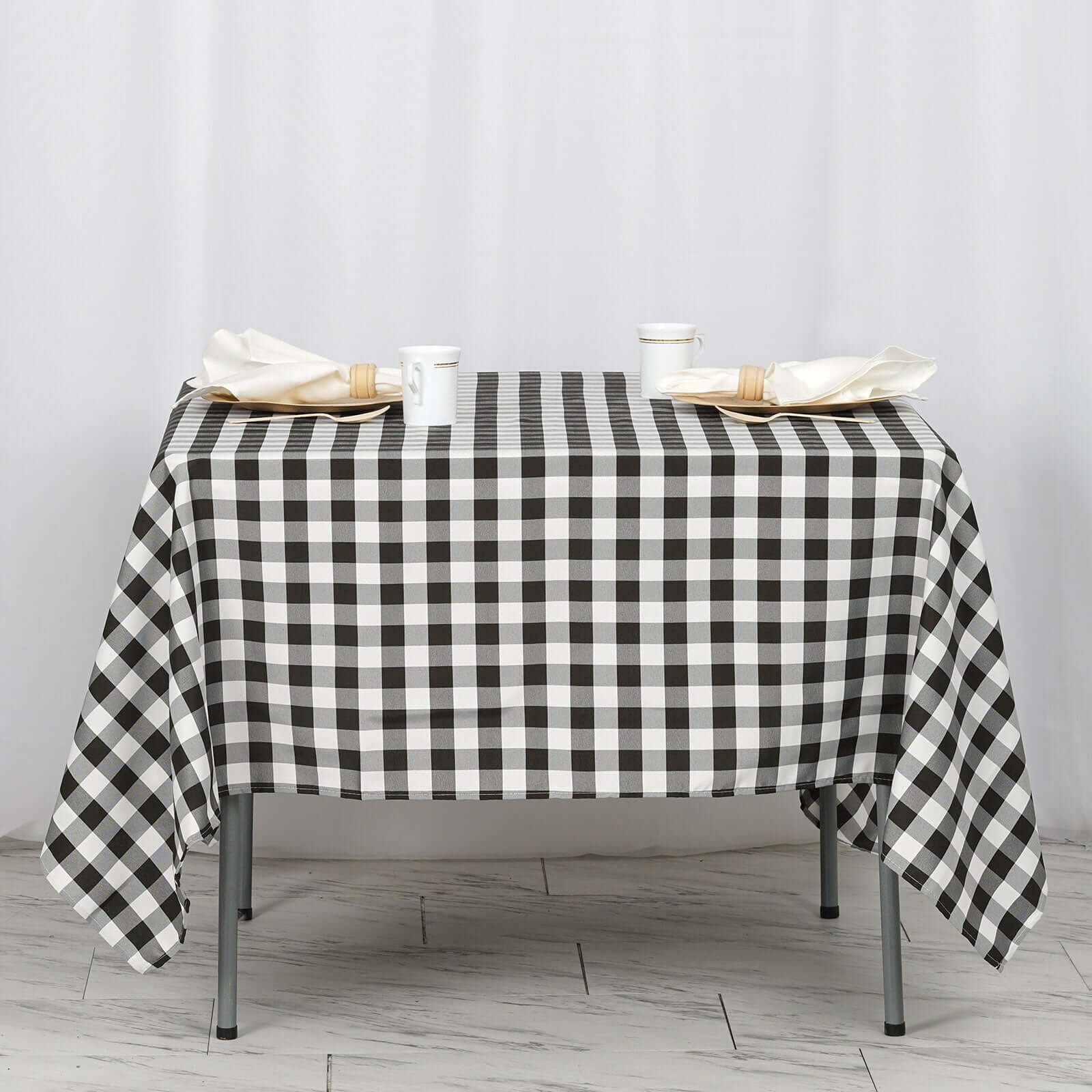 Polyester 70"x70" Table Overlay Square Tablecloth White/Black - Checkered Buffalo Plaid Design for Rustic Decor