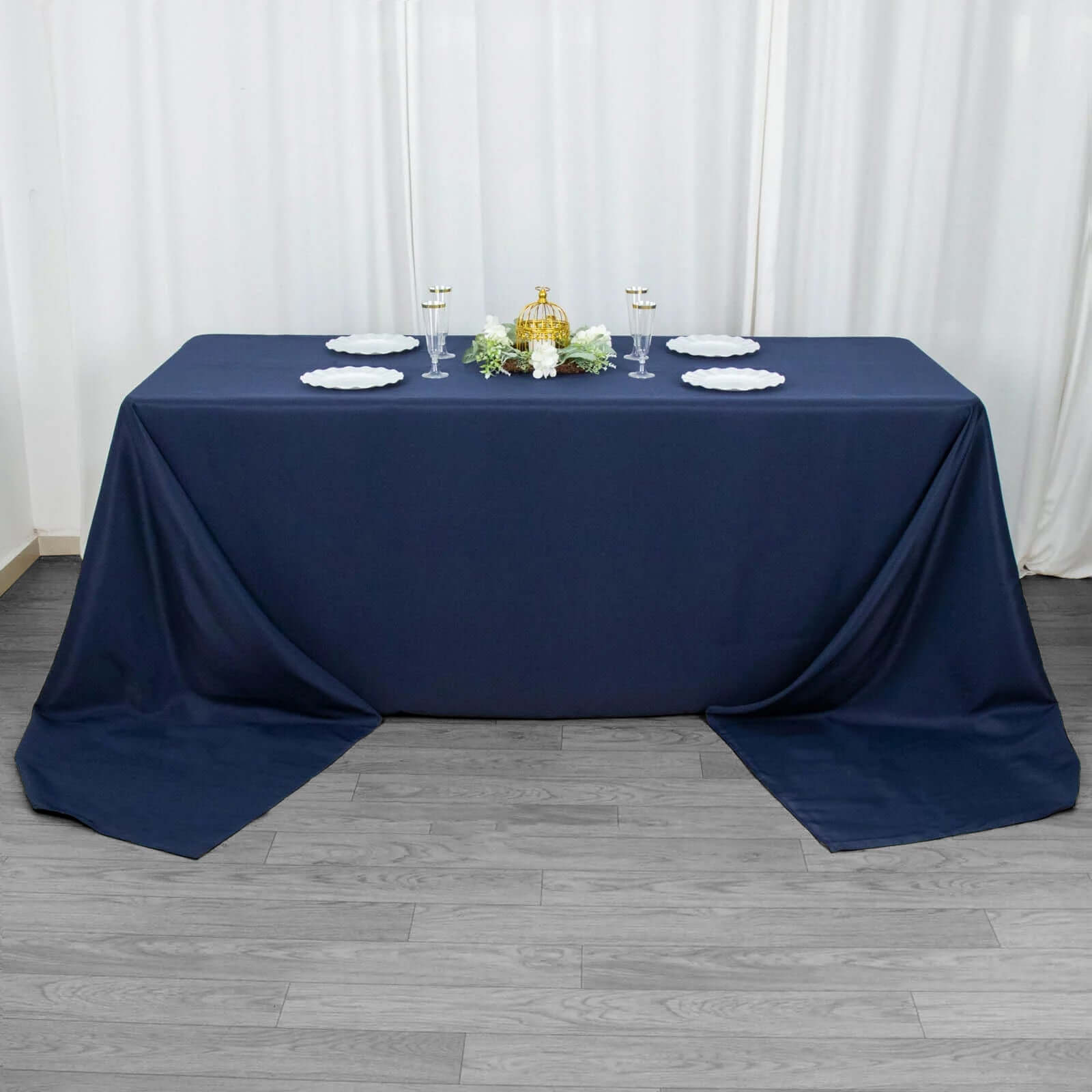 Premium Polyester 90"x156" Rectangle Tablecloth Navy Blue - Seamless 220GSM Stain-Resistant Table Cover
