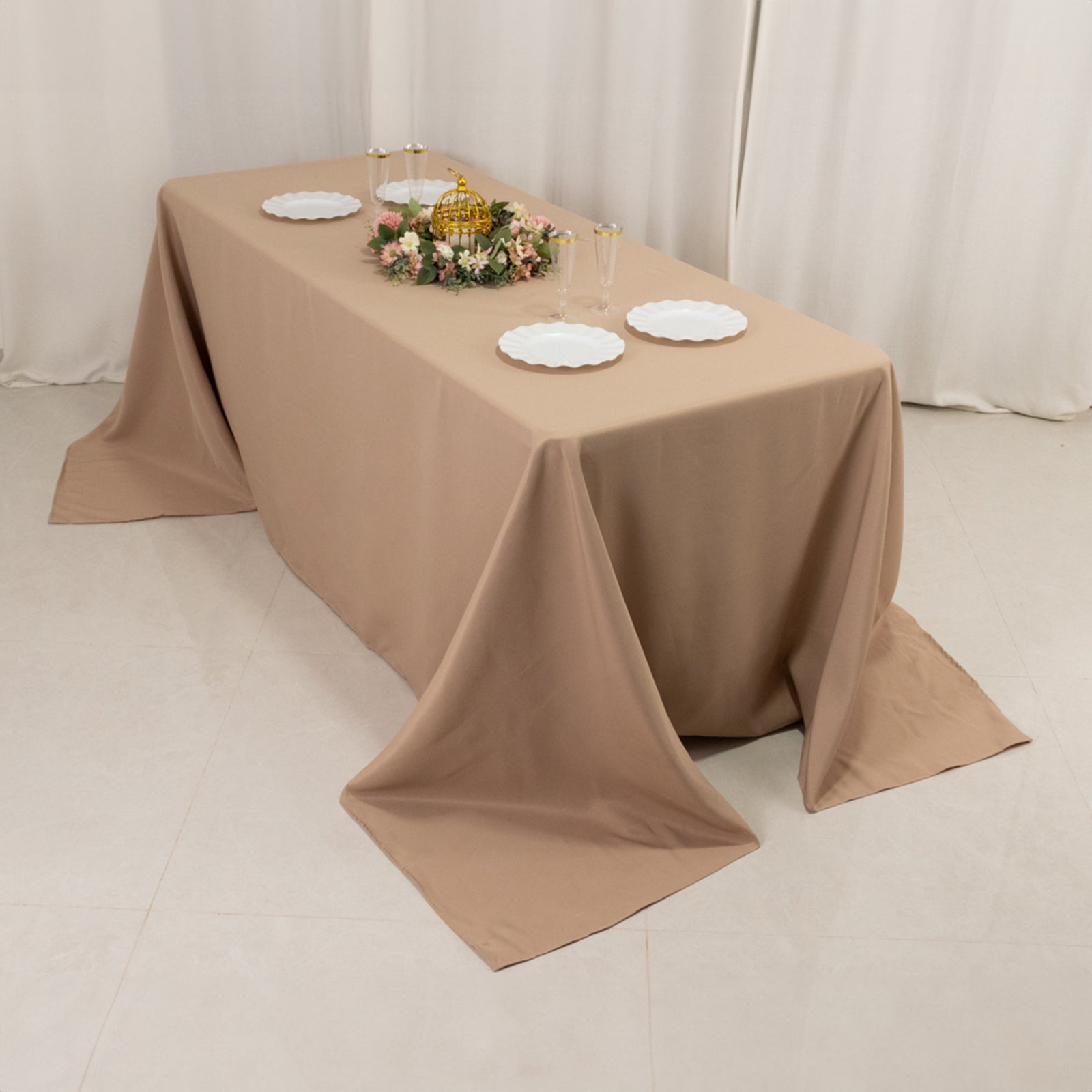 Premium Polyester 90"x132" Rectangle Tablecloth Nude - Seamless 220GSM Stain-Resistant Table Cover