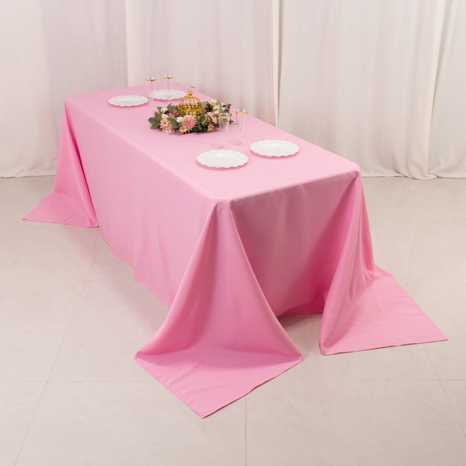 Premium Polyester 90"x132" Rectangle Tablecloth Pink - Seamless 220GSM Stain-Resistant Table Cover