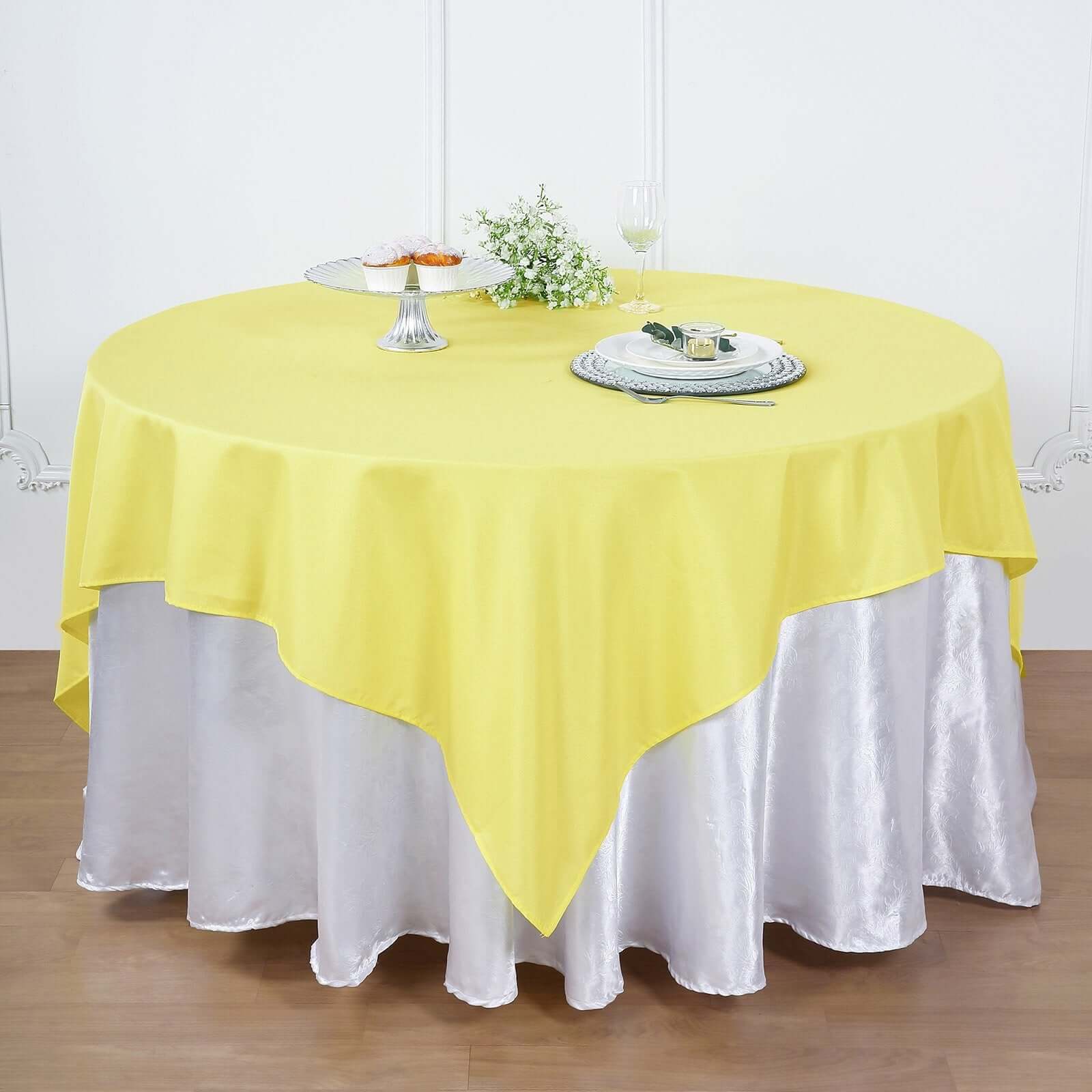 Polyester 70"x70" Table Overlay Square Tablecloth Yellow - Wrinkle-Resistant & Durable Table Cover