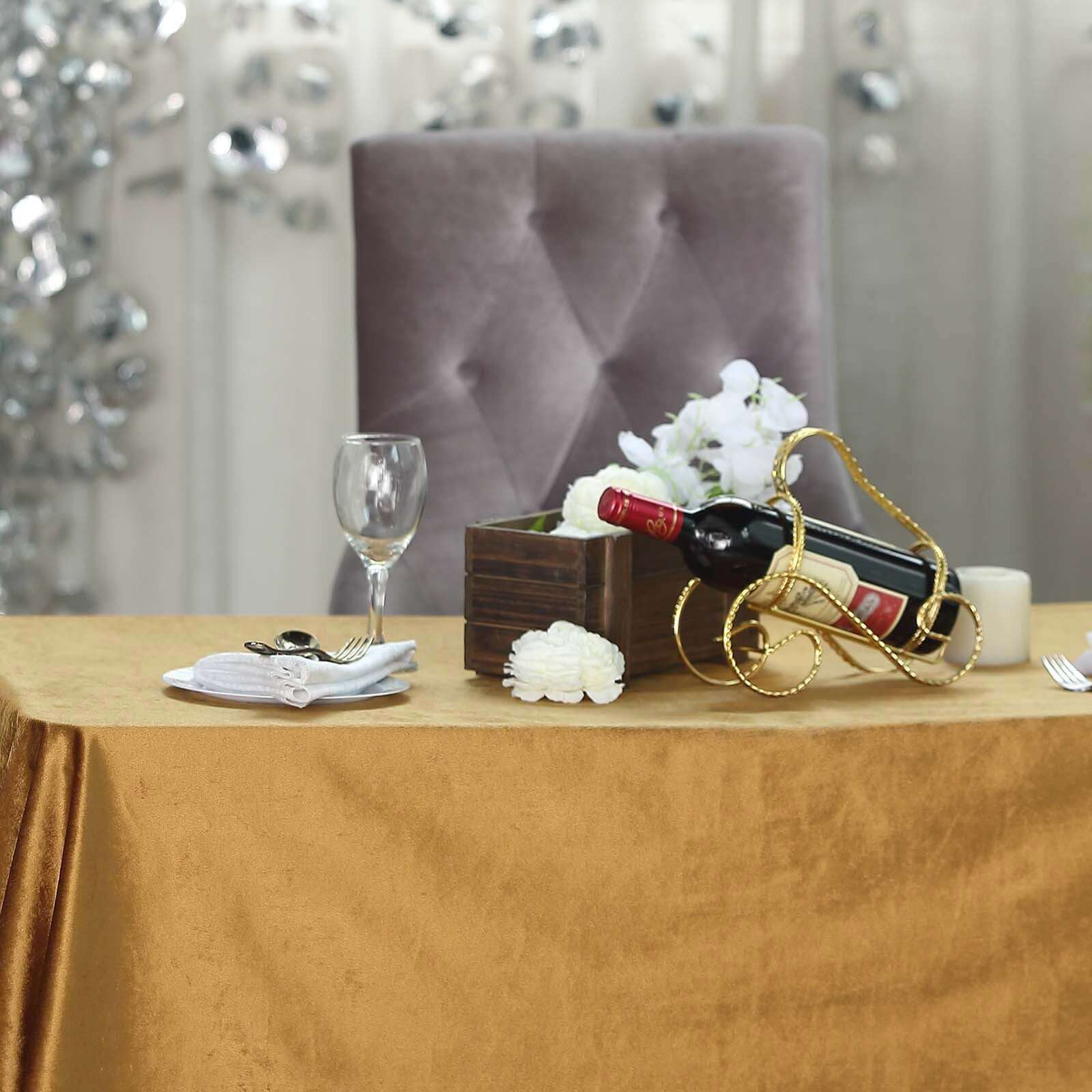 Premium Velvet 90"x132" Rectangle Tablecloth Gold - Reusable Soft & Polished Seamless Table Cover for Luxury Weddings & Events