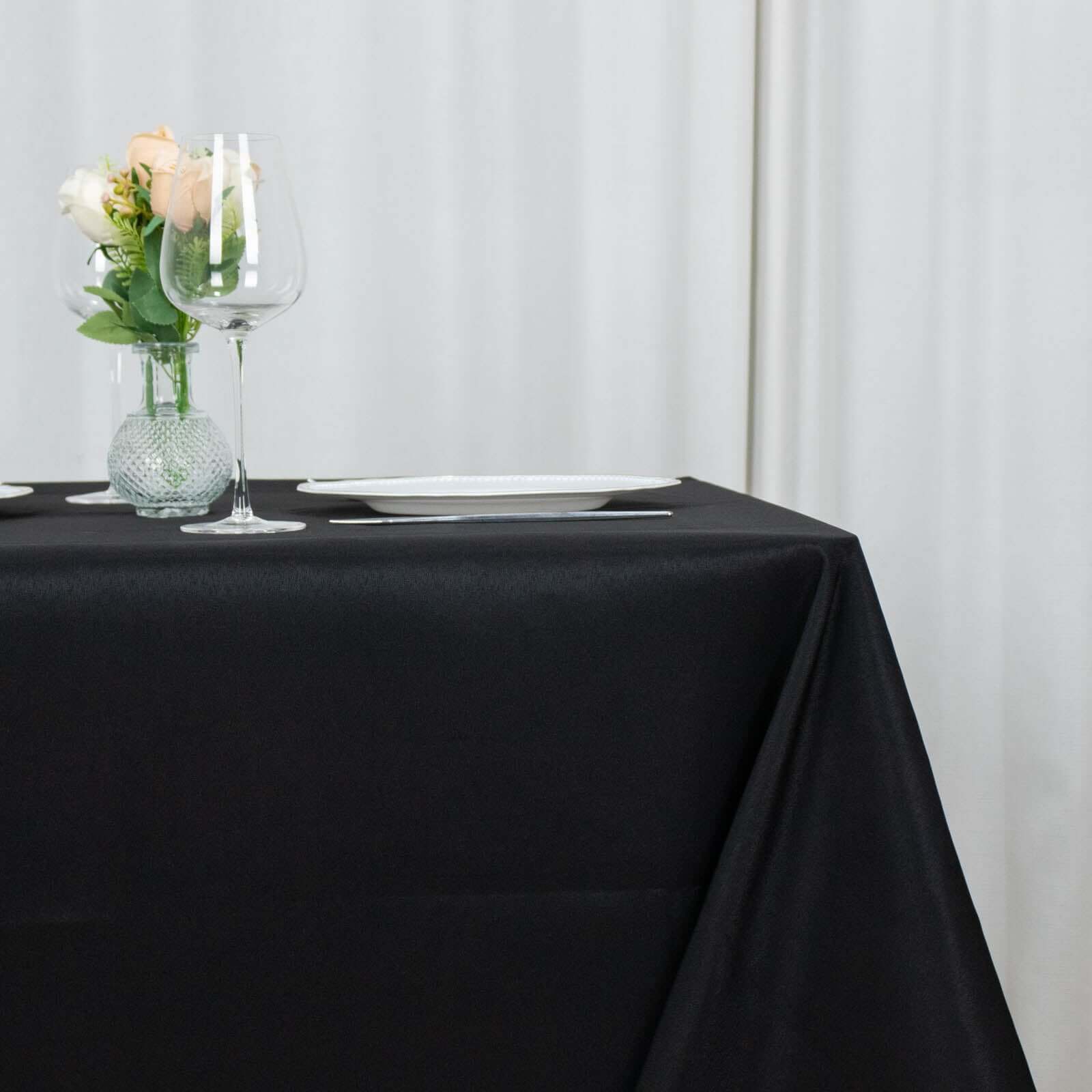 Premium Polyester Square Tablecloth 90"x90" Black 220GSM Wrinkle-Resistant Table Cover